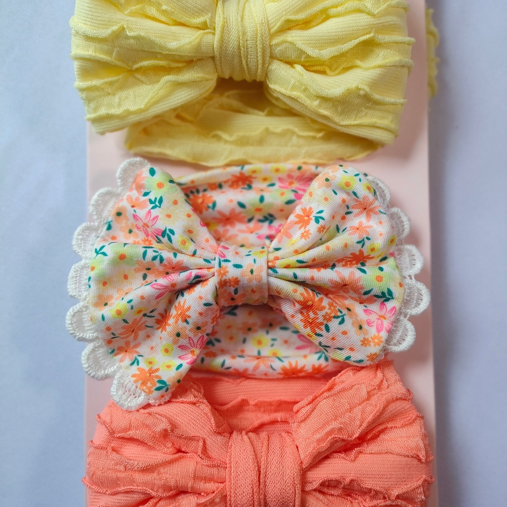 Bebe Infant Hair Bow Headband Set - Yellow, Floral, and Orange - Picture 3 of 4